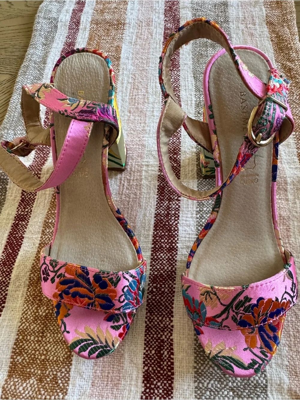 Women's Pink Floral Block Heel Sandals